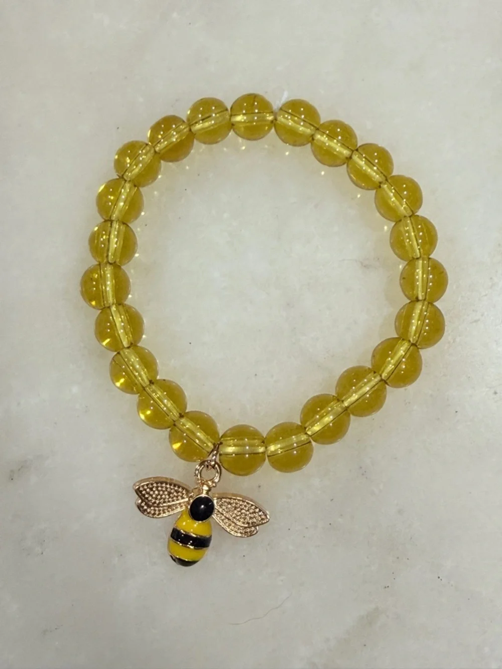 Yellow Beaded Stretch Bracelet with Bee Charm